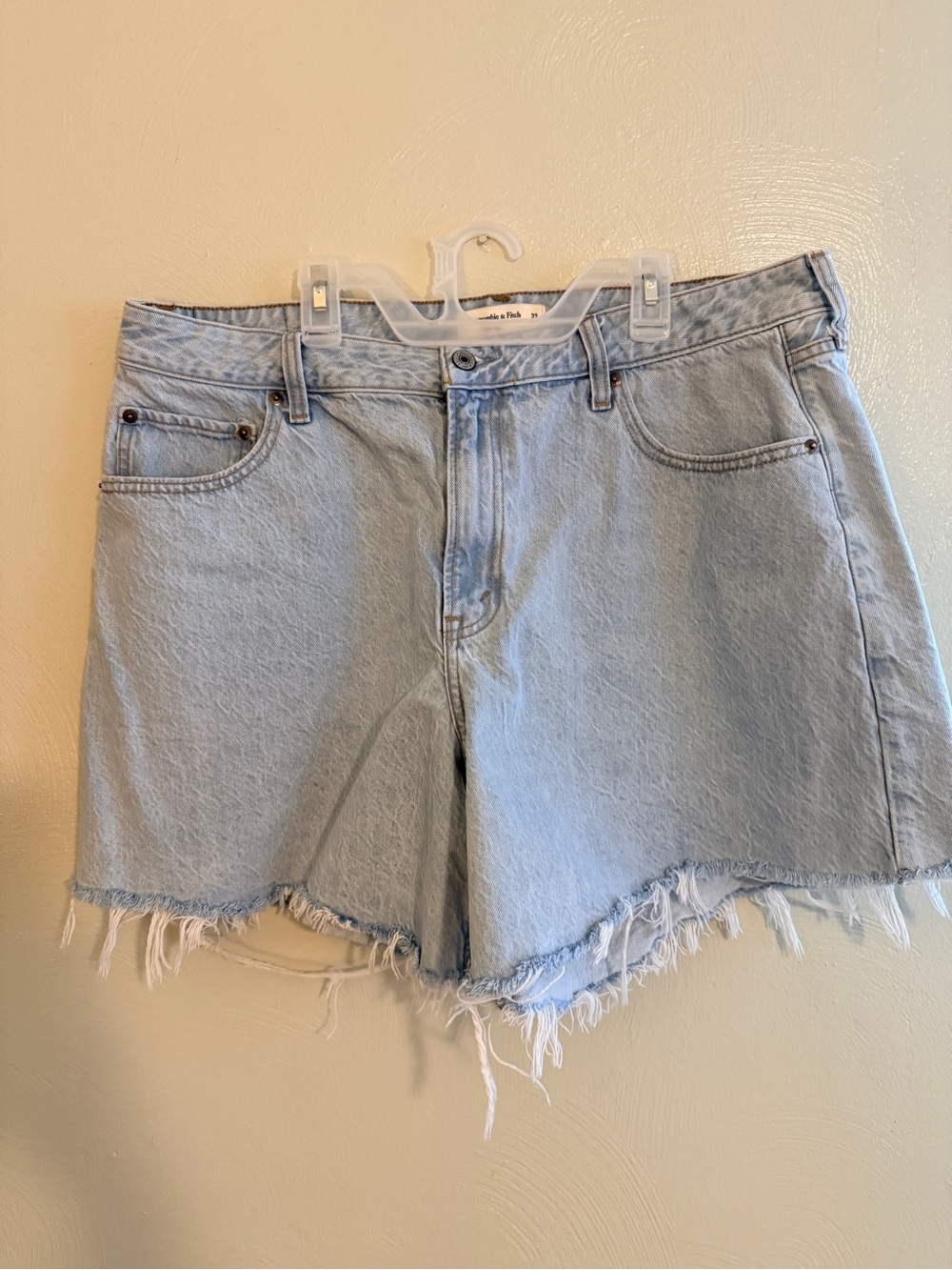 Abercrombie & Fitch Curve Love Light Blue Denim Cutoff Shorts